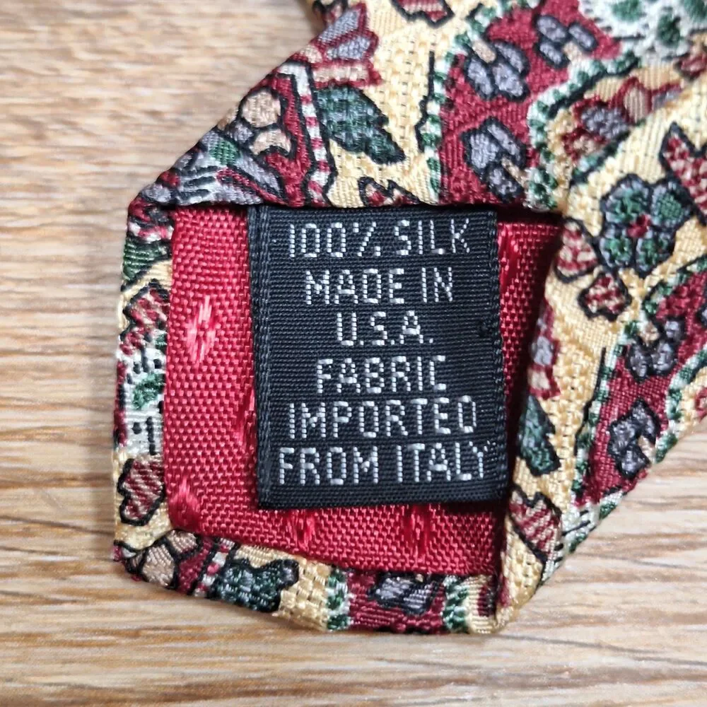 Zianetti Vintage Yellow Red Green Medallion Itallian Silk Tie Necktie Mens USA
